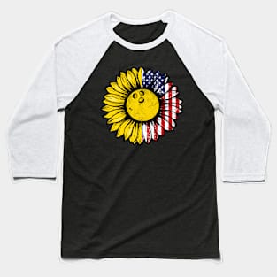 Sunflower American Flag Bowling Lover Gifts 4th Of July Baseball T-Shirt